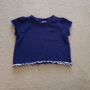 Janie and Jack Girls' Navy French Terry Short Sleeve Shirt With Eyelet Trim sz5